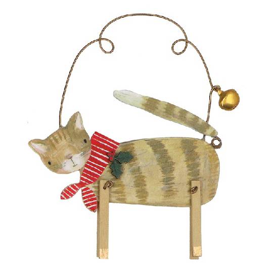 Wood Xmas Rural Animal, Ginger Cat 9cm *ETA Nov